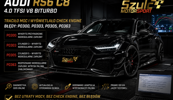 Audi RS6 C8 traciło moc i wyświetlało Check Engine.