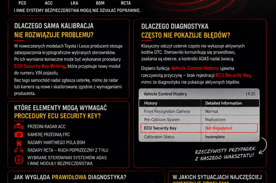 Diagnostyka ADAS Toyota i Lexus po wymianie radaru – dlaczego kontrolki nadal świecą?
