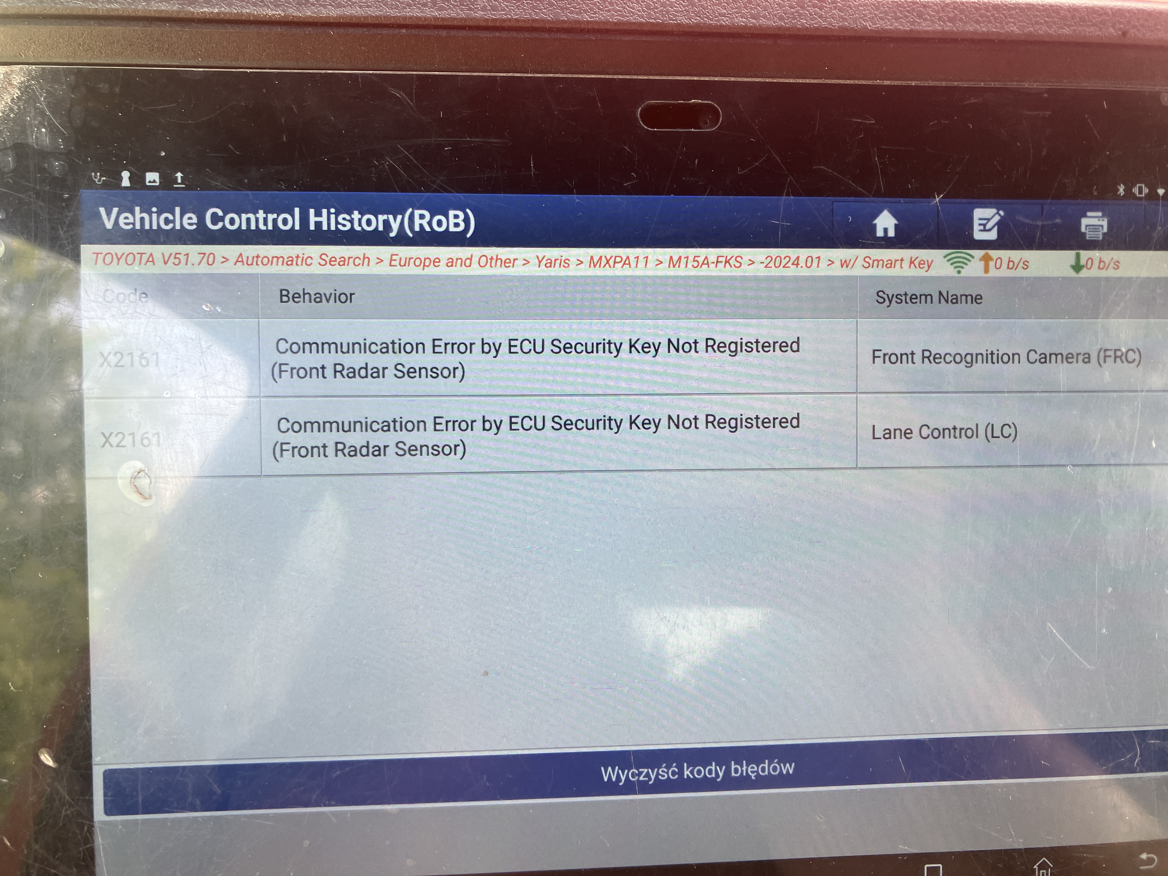 Vehicle Control History ECU Security Key Toyota
